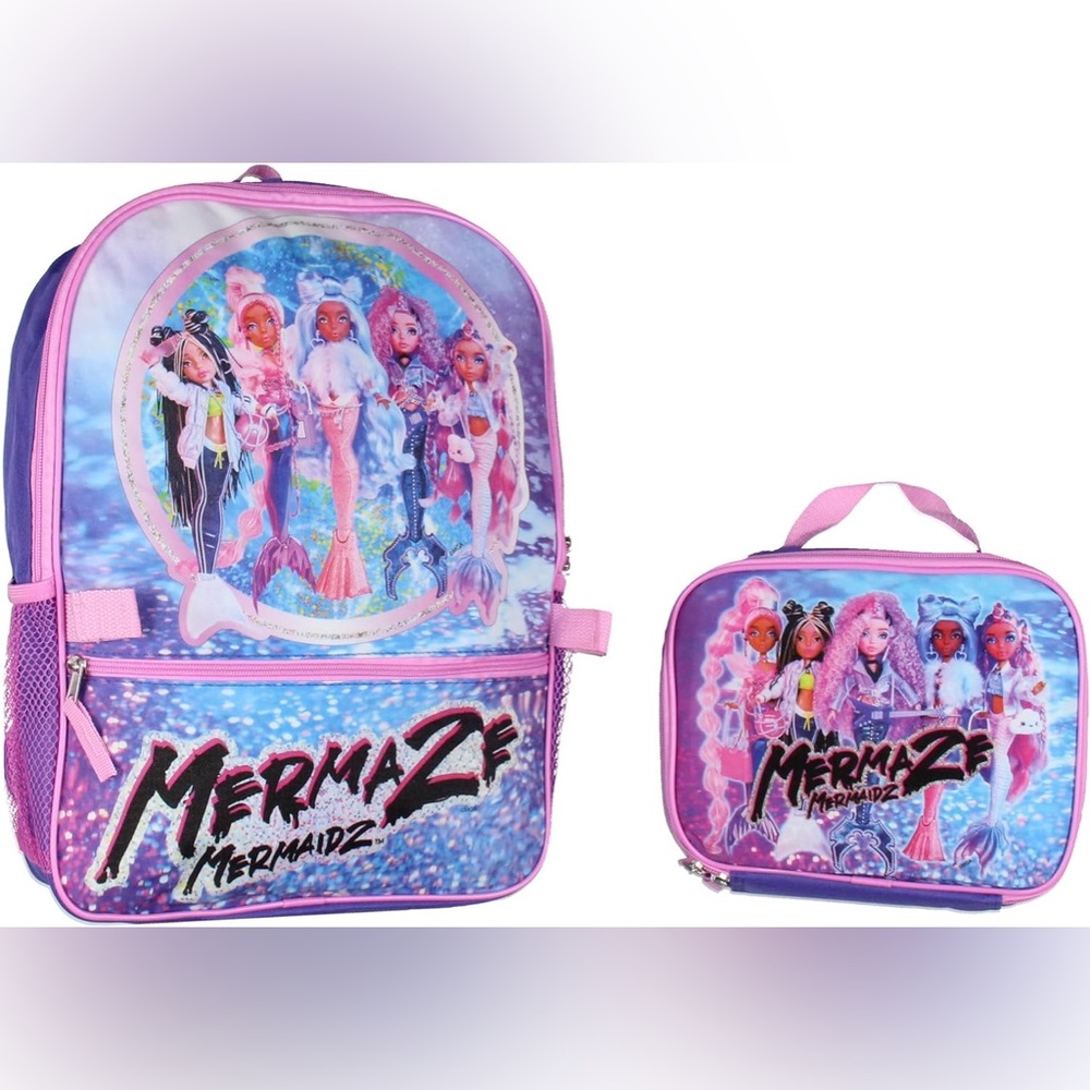 Mermaze Mermaidz Kids Backpack 2 Piece Set with Detachable Lunch Box (NWT)purple